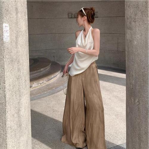 ET FOR YOU temperament high-end pleated design halter top women's fashionable casual high-draping wide-leg pants