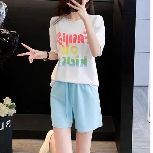 Back collar imitation cotton milk silk 2024 sports suit T-shirt shorts suit women's summer short-sleeved two-piece set