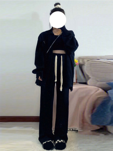 Black Pear Shaped Women's Spring High-Waisted Flowy Petite Plus Size Fat mm Loose Slim Straight Leg Pants