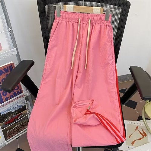 2024 new design niche side striped sweatpants ultra-thin high-waisted loose slimming wide-leg pants