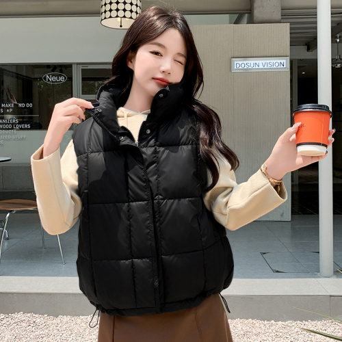 Real shot of down cotton vest autumn and winter new versatile loose short style casual vest jacket