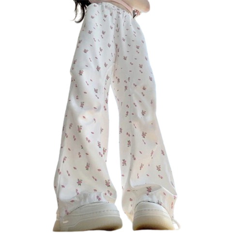 Official picture of white floral overalls for women 2024 spring and summer high-waisted wide-leg straight casual casual quick-drying sports trousers