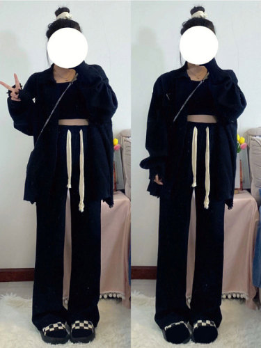 Black Pear Shaped Women's Spring High-Waisted Flowy Petite Plus Size Fat mm Loose Slim Straight Leg Pants