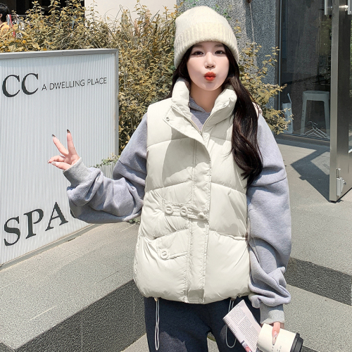 Actual shot of large size winter new Korean style slim down jacket for women, fashionable stand-up collar, waist and thickened coat and vest