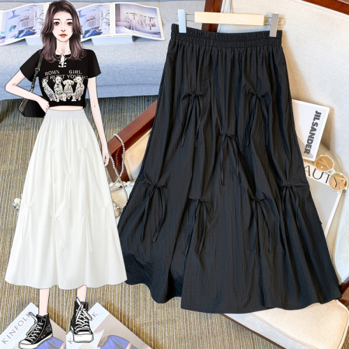 French Hepburn style bow skirt for women spring/summer/autumn A-line long skirt with drapey skirt and umbrella skirt