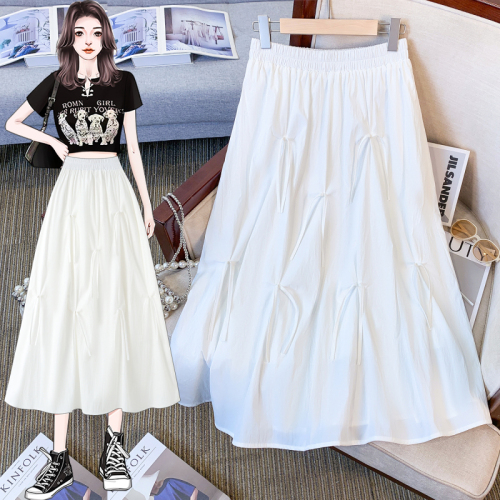 French Hepburn style bow skirt for women spring/summer/autumn A-line long skirt with drapey skirt and umbrella skirt