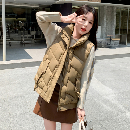 Actual shot of European station high-end glossy no-wash down cotton vest jacket for women 2024 autumn and winter outer wear cotton vest