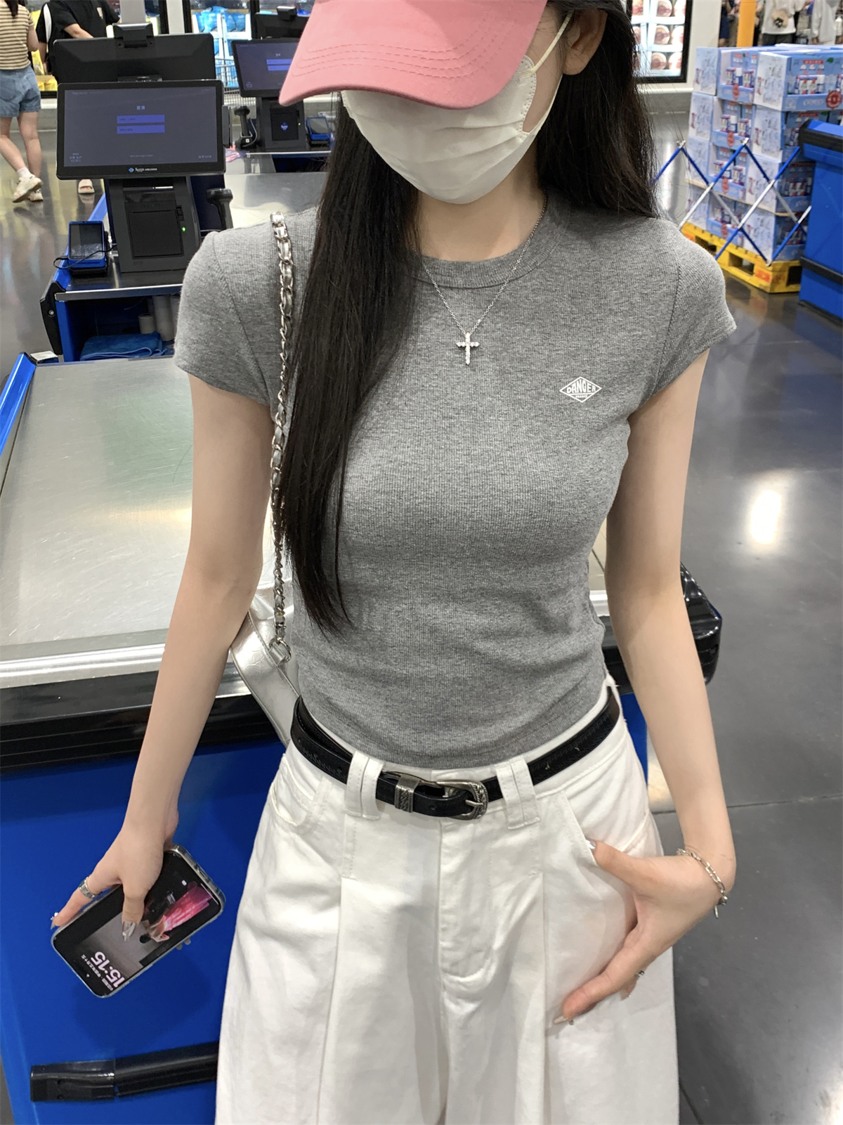 實拍 夏季韓版修身正肩顯瘦圓領百搭精緻印花簡約短袖T恤上衣