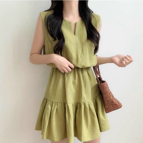 Korean chic summer new sleeveless short skirt slimming temperament splicing high-end light luxury vest dress for women