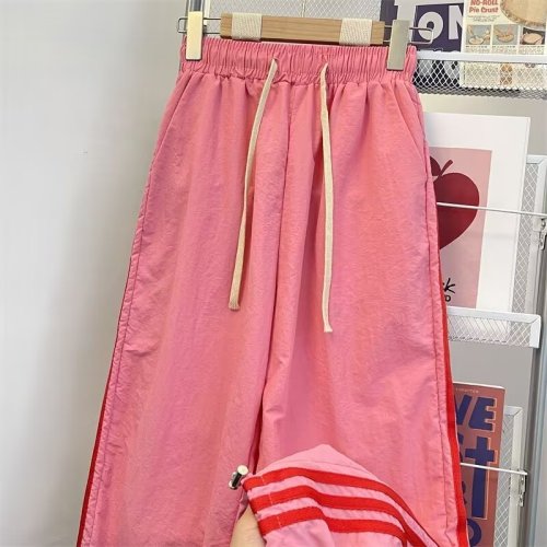 2024 new design niche side striped sweatpants ultra-thin high-waisted loose slimming wide-leg pants