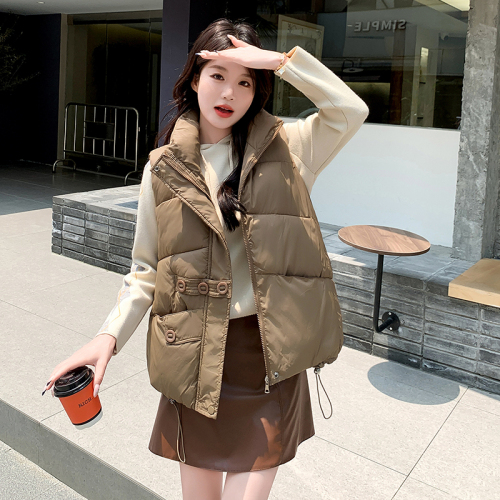 Actual shot of large size winter new Korean style slim down jacket for women, fashionable stand-up collar, waist and thickened coat and vest