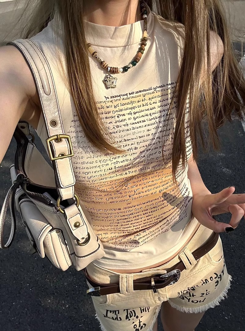 40 pieces 210g pure cotton stretch sleeveless T-shirt for women Korean style loose large size letter vest pure lust hot girl ins top