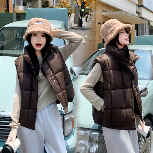 Real shot of down cotton vest autumn and winter new versatile loose short style casual vest jacket