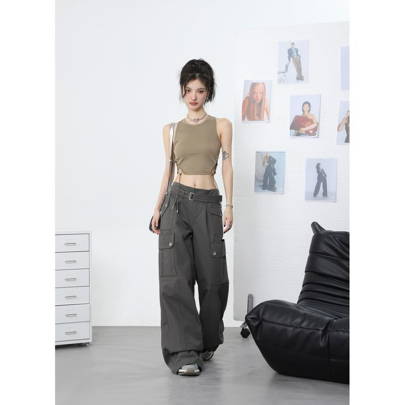 SHIYIYUE American retro waist-banded vest for women in summer, waist slimming, sleeveless short bottoming top