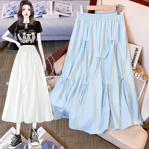 French Hepburn style bow skirt for women spring/summer/autumn A-line long skirt with drapey skirt and umbrella skirt