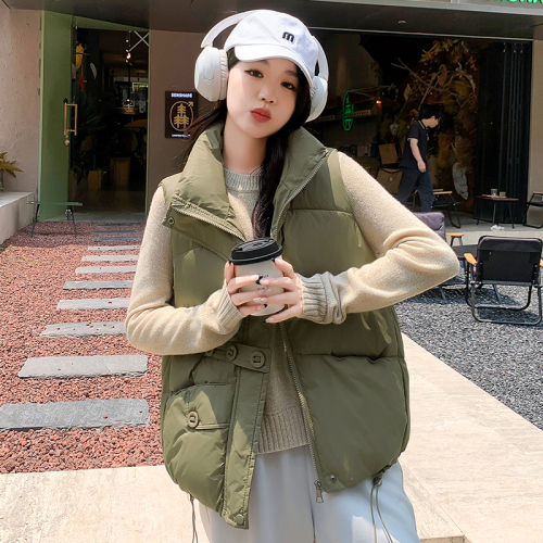 Actual shot of large size winter new Korean style slim down jacket for women, fashionable stand-up collar, waist and thickened coat and vest