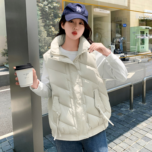 Actual shot of European station high-end glossy no-wash down cotton vest jacket for women 2024 autumn and winter outer wear cotton vest