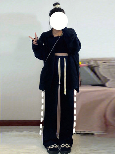 Black Pear Shaped Women's Spring High-Waisted Flowy Petite Plus Size Fat mm Loose Slim Straight Leg Pants