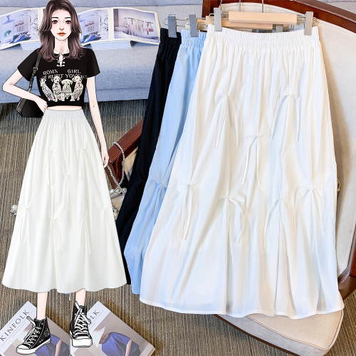 French Hepburn style bow skirt for women spring/summer/autumn A-line long skirt with drapey skirt and umbrella skirt