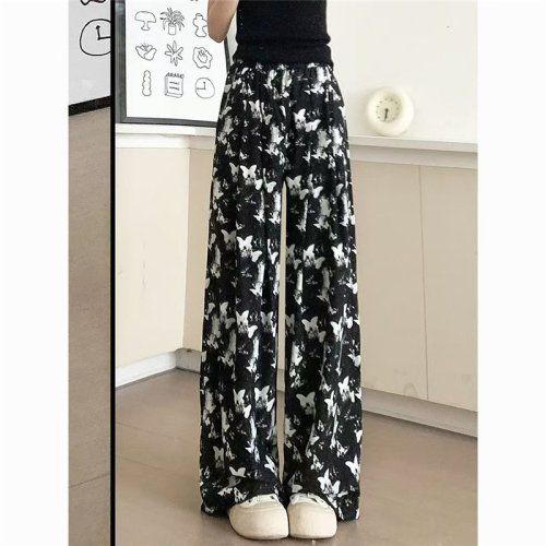 Official picture ink new Chinese style wide-leg pants for women summer thin butterfly casual tie-dye national style ice silk sunscreen pants