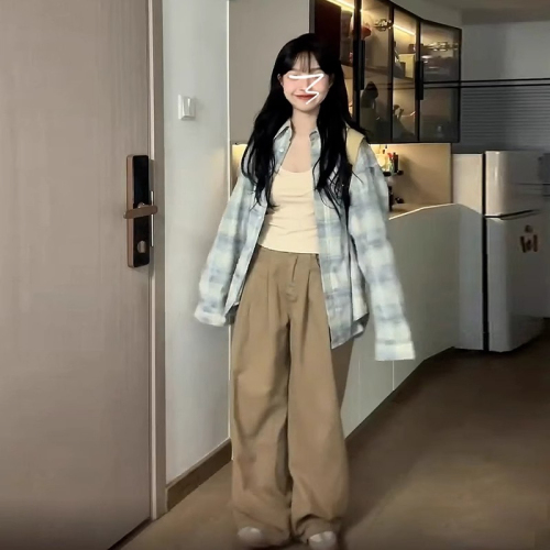 Original fabric 300 pounds extra large French design sense niche stripes and checks coat