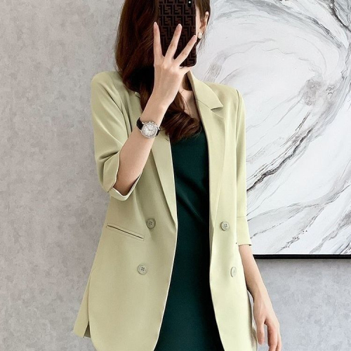 Three-quarter sleeve single-layer suit jacket spring, autumn and summer mid-length new versatile slim casual top thin suit jacket