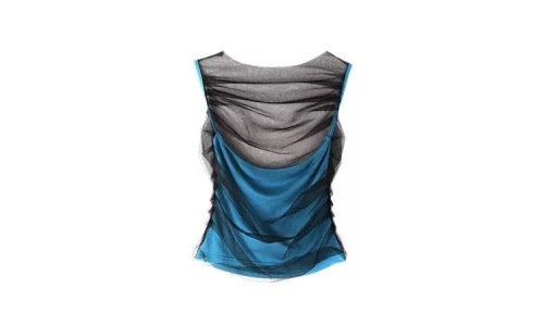 SylCue Hong Kong style retro mesh splicing sleeveless vest for women, slim and versatile, inner and outer tops for summer