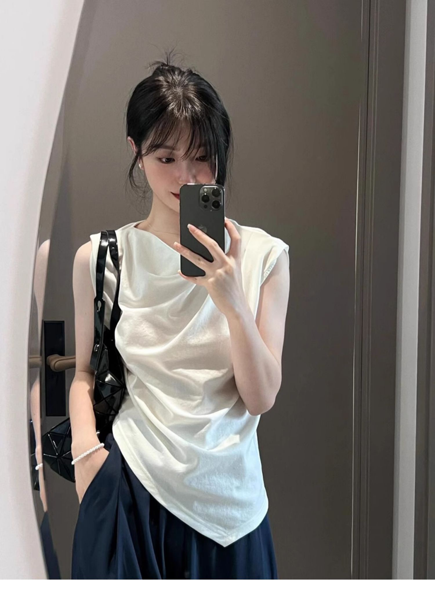 Pure cotton original quality irregular sleeveless vest for women 2024 summer new style niche inner top