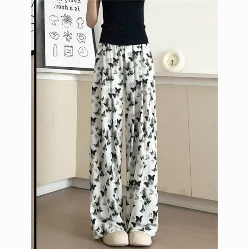 Official picture ink new Chinese style wide-leg pants for women summer thin butterfly casual tie-dye national style ice silk sunscreen pants