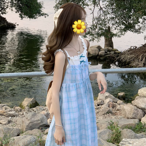 Gentle and windy fake two-piece plaid suspender dress female student college style super fairy sweet girl sweet suspender skirt