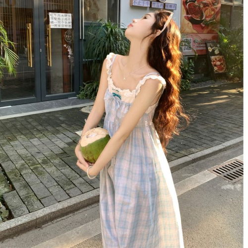 Salt girl plaid dress fake two-piece summer temperament suspender skirt female student sweet a-line skirt