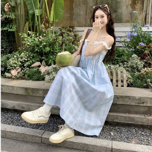 Salt girl plaid dress fake two-piece summer temperament suspender skirt female student sweet a-line skirt