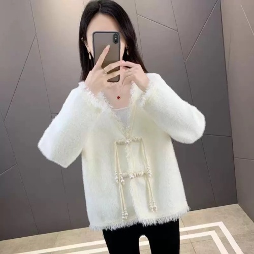 Designed small fragrance style sweater jacket for women in autumn and winter imitation mink velvet fringed high-end knitted cardigan loose top