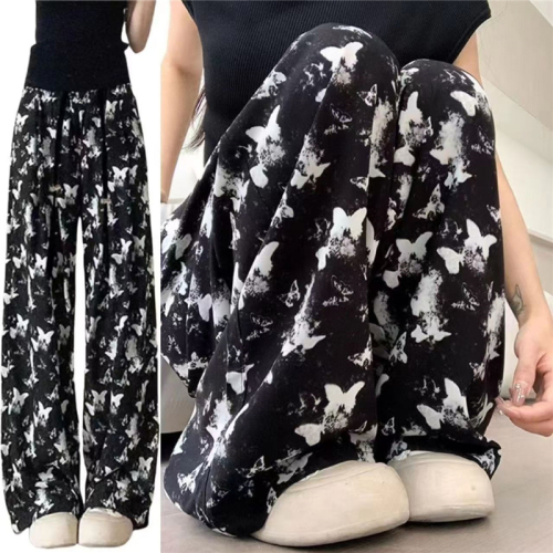 Official picture ink new Chinese style wide-leg pants for women summer thin butterfly casual tie-dye national style ice silk sunscreen pants