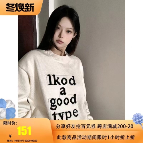 LKSTORE LKOD2024秋冬新款提花字母圆领毛衣圆领情侣长袖男女同款