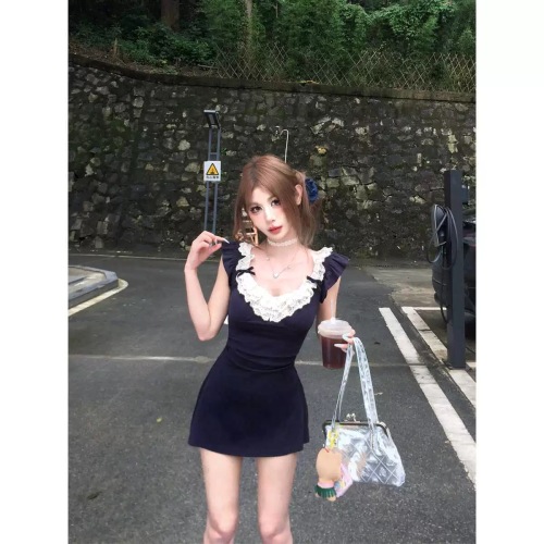 Galaxy broken diamond lace stitching hot girl dress hollow design skirt female summer socialite pure lust style