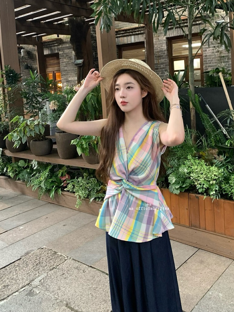 AS OFFICIAL recommends new summer style chic colorful plaid vest small shirt women's atmospheric vest