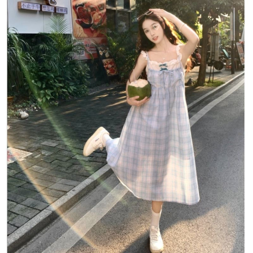 Salt girl plaid dress fake two-piece summer temperament suspender skirt female student sweet a-line skirt