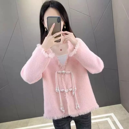 Designed small fragrance style sweater jacket for women in autumn and winter imitation mink velvet fringed high-end knitted cardigan loose top