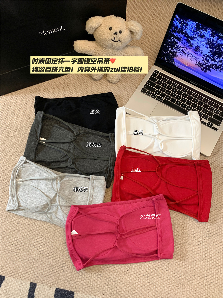Real shot ~ Hot girl with one-line circumference and hollow design wrapped breast and tube top with bottom layer underwear for women summer