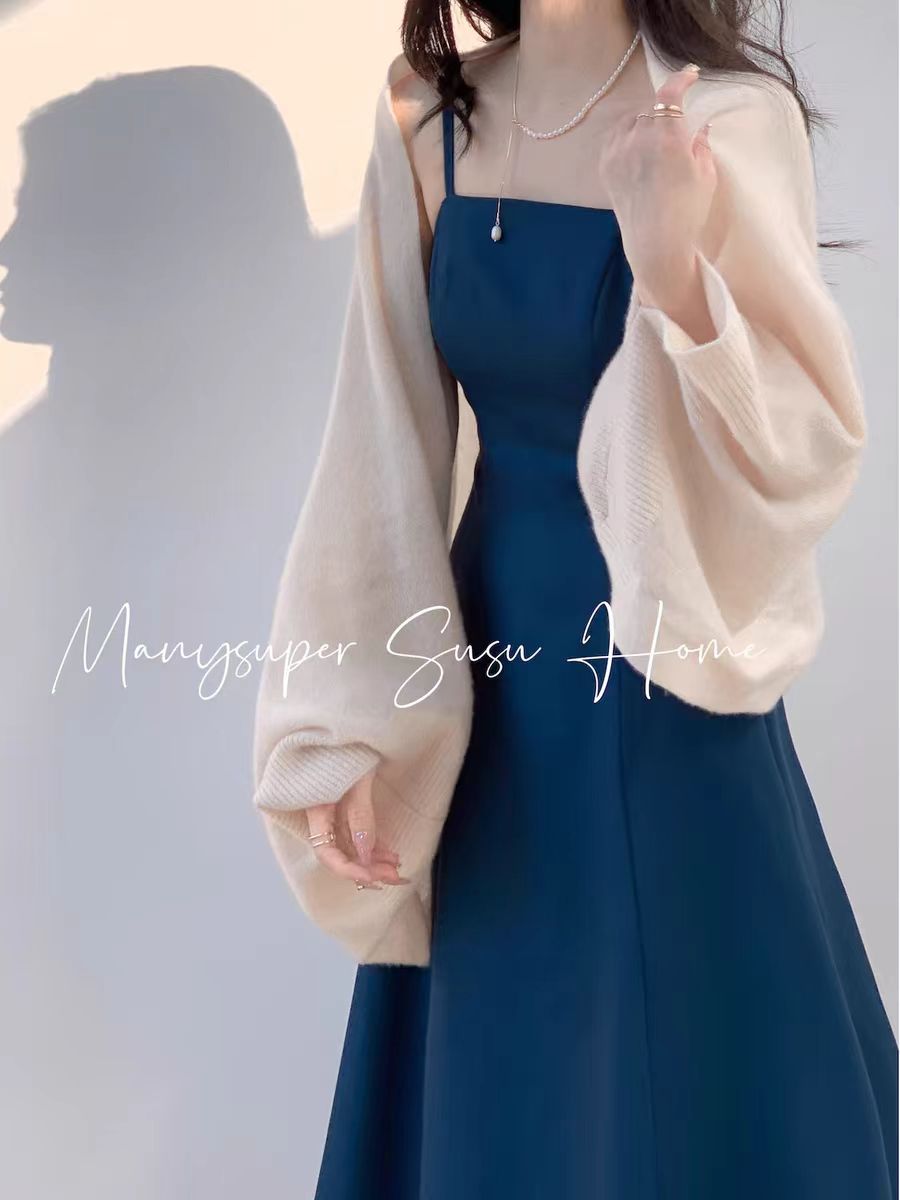 Spring and summer wool sweater, Internet celebrity's high-end annual meeting, fashionable suspender skirt, shawl, lazy style and relaxed feeling, outer wear for women