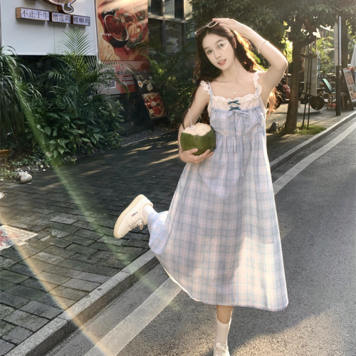 Salt girl plaid dress fake two-piece summer temperament suspender skirt female student sweet a-line skirt