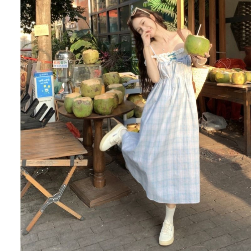 Salt girl plaid dress fake two-piece summer temperament suspender skirt female student sweet a-line skirt