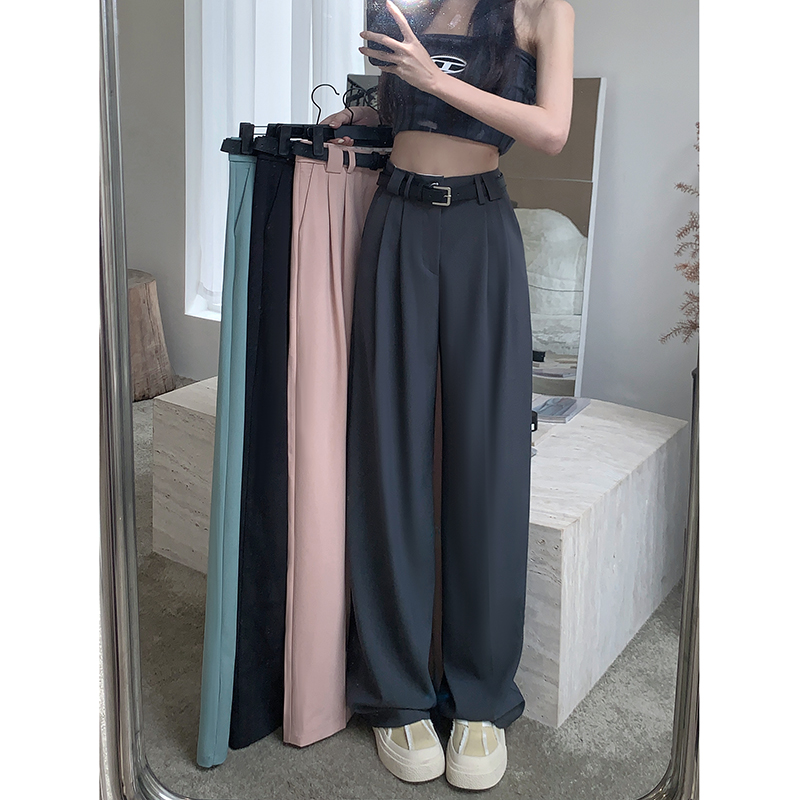 Live Shot! 2024 New Casual Pants Design Women's Suit Pants Slimming Loose Floor-Length Pants with Belt