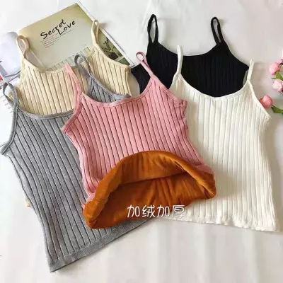 2024 velvet thickened multi-color warm bottoming sling pit strip knitted inner sleeveless top for women