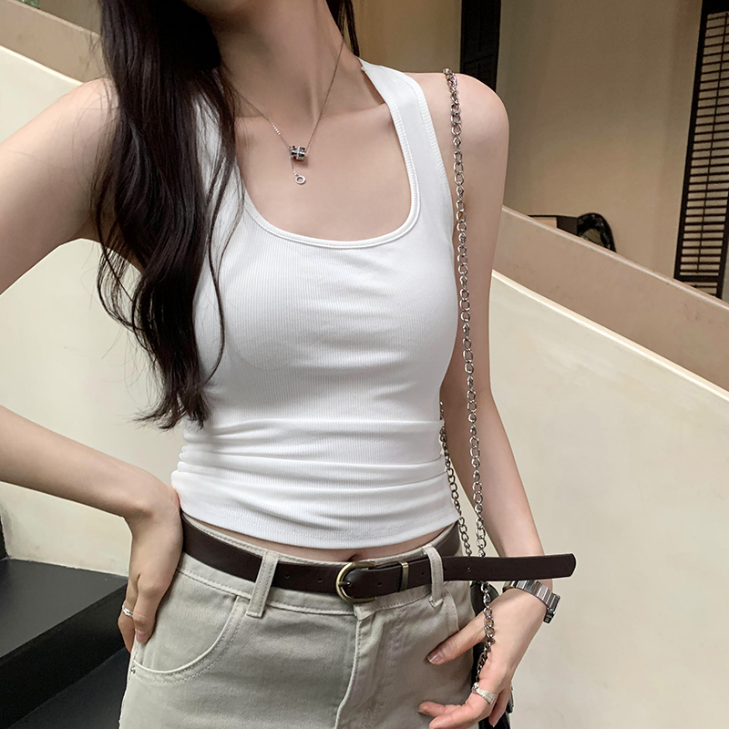 Real photos of hot girls pure desire U-neck back hollow lace splicing racer vest female sexy outer wear sports top