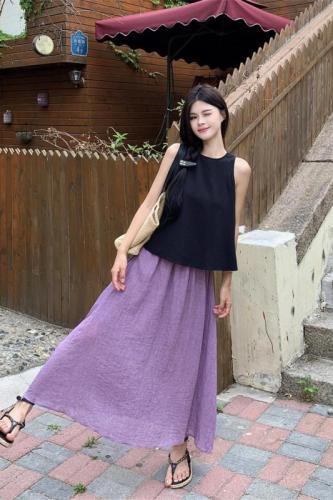 Actual shot of relaxed summer wear 2024 new sleeveless vest high waist skirt two-piece suit for women