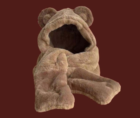 Japanese cute bear doll plush hat, scarf and gloves one-piece female winter thickened and warm three-piece set for students