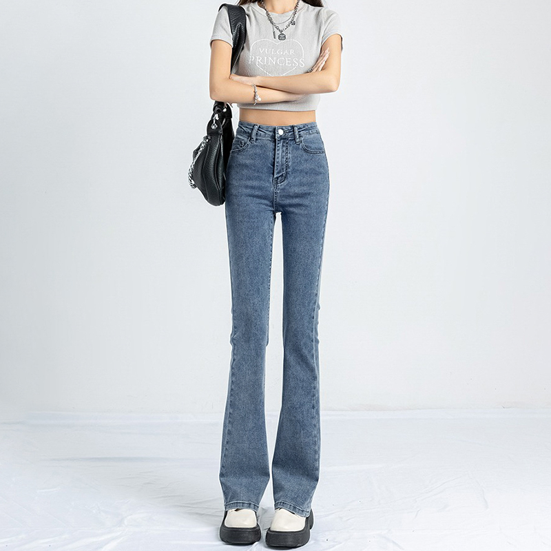美式復古微喇牛仔褲2024秋季新款女高腰顯瘦小個子喇叭馬蹄褲