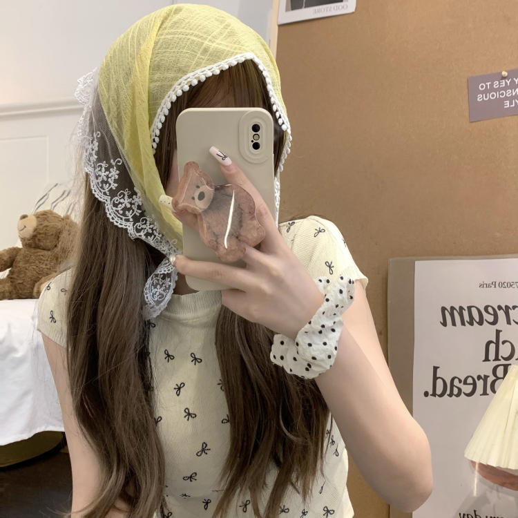 實拍 蕾絲三角巾女薄款夏法式頭絲巾復古裝飾田園風拍照春天